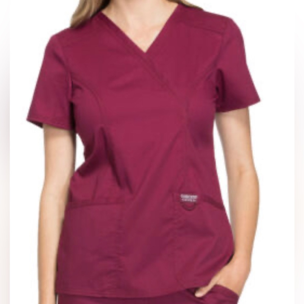 Cherokee Authentic WorkWear Scrub Top in Wine, Burgundy